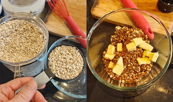 Making the Streusel topping in a glass bowl